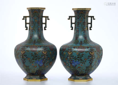 PAIR OF CHINESE CLOISONNE FLOWER VASES
