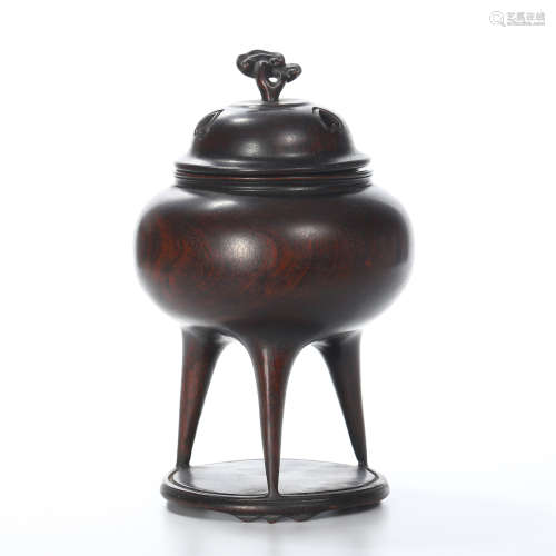 CHINESE HARDWOOD ZITAN TRIPLE FEET LIDDED CENSER