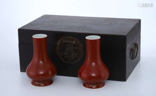 PAIR OF CHINESE RED GLAZE VASES