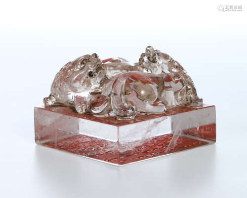 CHINESE ROCK CRYSTAL LIONS SEAL