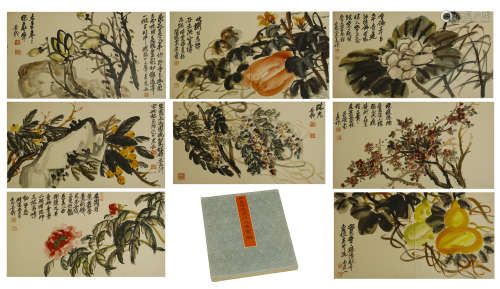 EIGHT PAGES OF CHINESE SCROLL PAINTING OF FLOWER