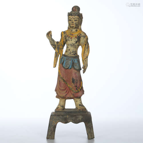 CHINESE COLOR PAINTED BRONZE STANDING BUDDHA