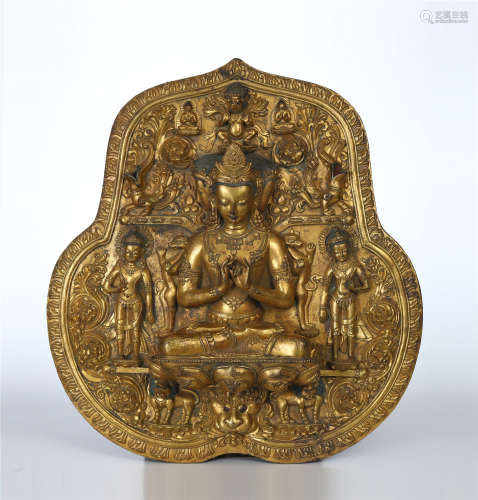 CHINESE GILT BRONZE SEATED BUDDHA PLAQUE