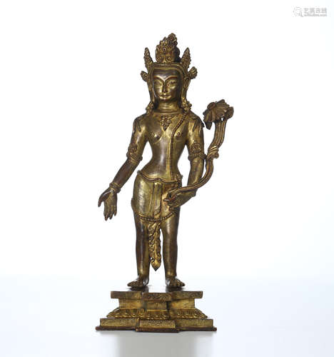 CHINESE GILT BRONZE STANDING GUANYIN