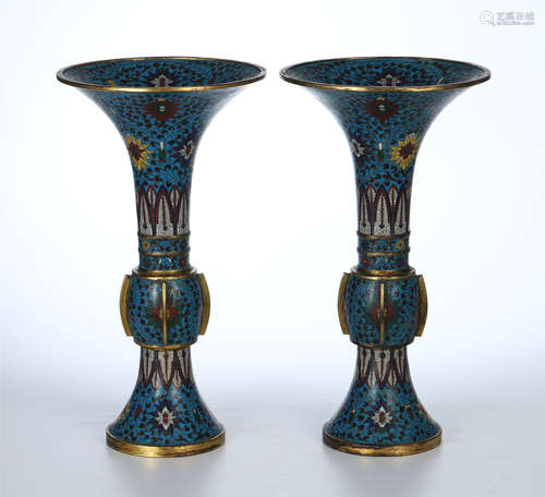 PAIR OF CHINESE CLOISONNE FLOWER FU VASE