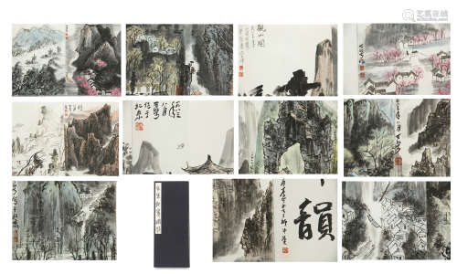 TEN PAGES OF CHINESE ALBUM PAINTING OF LANDSCAPE
