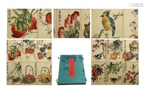 EIGHT PAGES OF CHINESE ALBUM PAINTING OF FLOWER BOWL