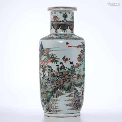 CHINESE PORCELAIN WUCAI FIGURES IN GARDEN VASE