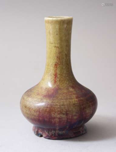A GOOD 19TH CENTURY CHINESE PORCELAIN FLAMBE BOTTLE VASE,12.5cm high x 8.6cm wide.