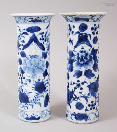 A PAIR OF 19TH CENTURY CHINESE BLUE & WHITE PORCELAIN SPILL VASES, the body's with floral