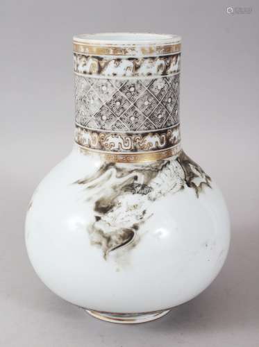A JAPANESE MEIJI PERIOD DRAGON PORCELAIN BOTTLE VASE, decorated with scenes of a dragon appearing