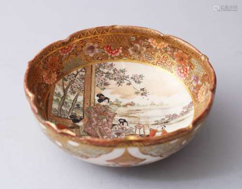 A JAPANESE MEIJI PERIOD SATSUMA PORCELAIN BOWL, painted with scenes of ladies and children in a