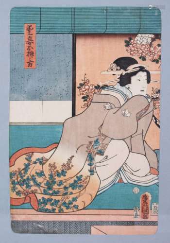 A GOOD JAPANESE EDO PERIOD UKIYO-E / WOODBLOCK PRINT BY TOYOKUNI GA (1857), depicting scnes of a