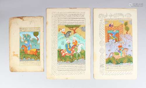 THREE PERSIAN MANUSCRIPTS with painted scenes.