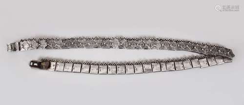 A 19TH CENTURY RUSSIAN SILVER & BLACK NIELLO BELT, the belt with original leather internal strap,