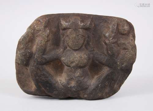 A FINE 12TH-13TH CENTURY CARVED STONE EROTIC FIGURE, 11cm x 8cm.