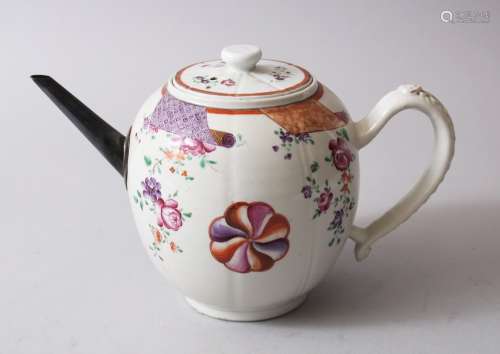 A GOOD 18TH CENTURY CHINESE FAMILLE ROSE PORCELAIN TEAPOT & COVER, decorated with typical 18th