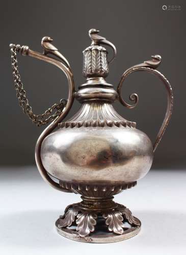 A 19TH CENTURY MUGHAL INDIAN SILVER WINE VESSEL, 15cm high.