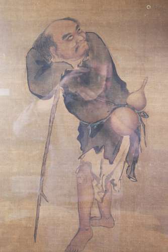 A GOOD JAPANESE EDO / MEIJI PERIOD PAINTED SILK FRAMED HANGING SCROLL / KAKEJIKU OF TEKKAI SENNIN,