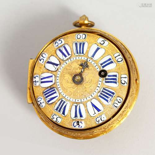 A VERY GOOD EARLY 18TH CENTURY FRENCH ONION WATCH by JOLLY, PARIS, with verge movement, the face