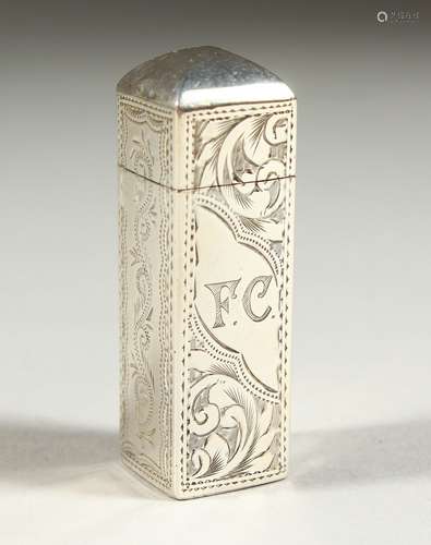 AN EDWARD VII SQUARE SHAPED ENGRAVED SCENT BOTTLE with plain glass and frosted stopper. Birmingham