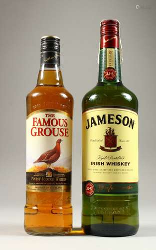 JAMESON IRISH WHISKEY, 1 x 1 litre bottle and FAMOUS GROUSE, 1 x 70cl bottle.