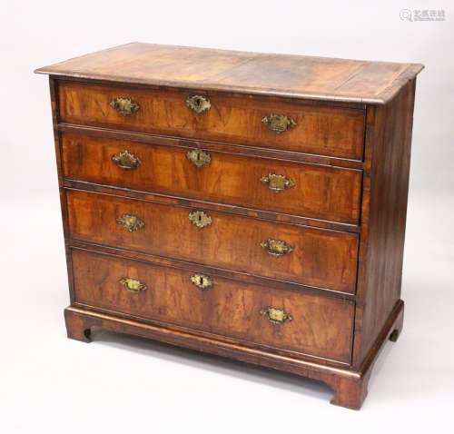 A LARGE 18TH CENTURY WALNUT SECRETAIRE CHEST with sliding fitted top drawer over three long