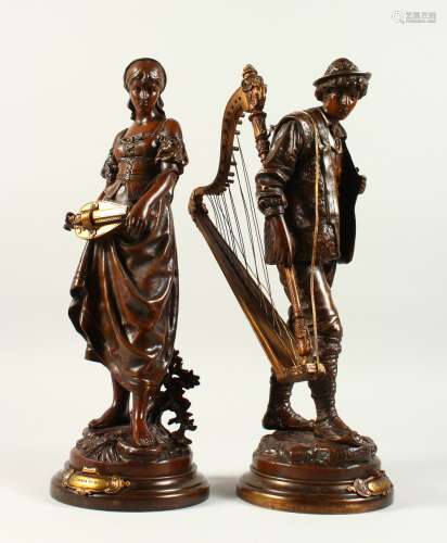 EUTROPE BOURET (1833-1906) FRENCH, A GOOD PAIR OF BRONZE FIGURES 