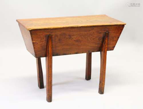 AN 18TH CENTURY ELM DOUGH BIN, with removable rectangular top, tapering sides on square legs. 102cms