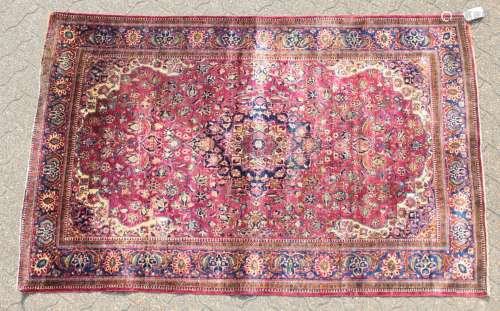 A GOOD PERSIAN KASHAN SILK RUG CIRCA 1930, with an allover red and blue design.