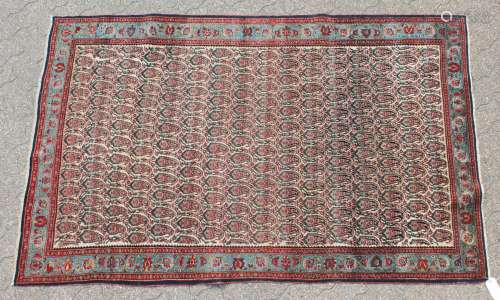 A GOOD ANTIQUE PERSIAN BIDJAR RUG with an allover pattern within a triple row border. 7ft 4ins x 4ft