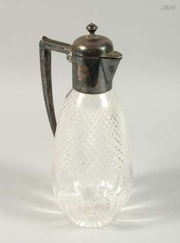 A HOBNAILCUT SILVER MOUNTED CLARET JUG. Sheffield 1898.