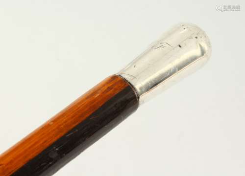 A WALKING CANE with silver handle. Engraved W. F. 3ft long.