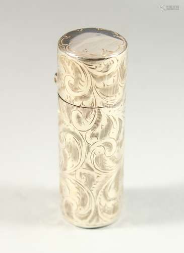 A SMALL EDWARD VII SILVER CASED SCENT BOTTLE AND STOPPER. Chester 1902. 4.5cms long x 1.5cms