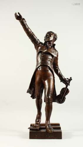 GUILLAUME A LARGE BRONZE FIGURE depicting the French composer Etienne Mehul. Signed, on a square