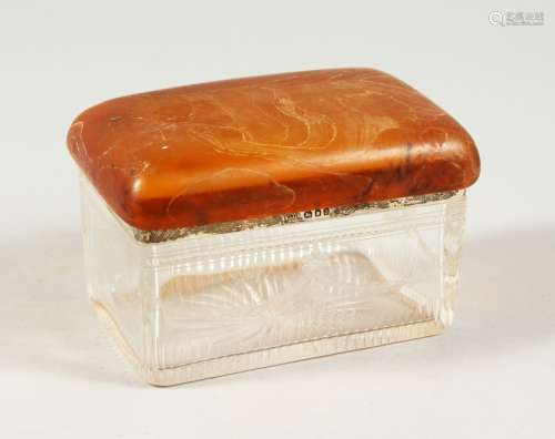 A GLASS BOX with plain horn top. 4.5ins long.