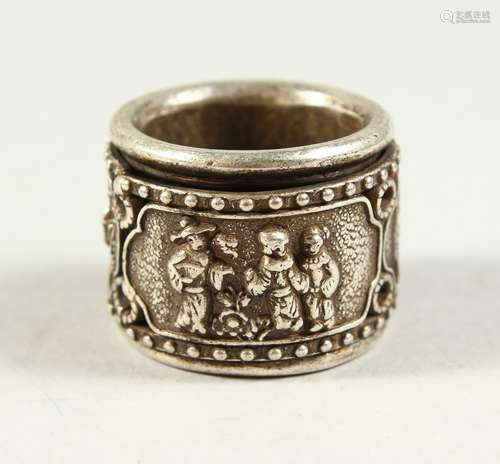 A CHINESE SILVER ARCHER'S RING. 3cms diameter.