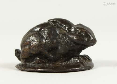 ANTOINE-LOUIS BARYE (1795-1875) FRENCH, A SMALL BRONZE GROUP OF A RABBIT EATING A CABBAGE, signed.