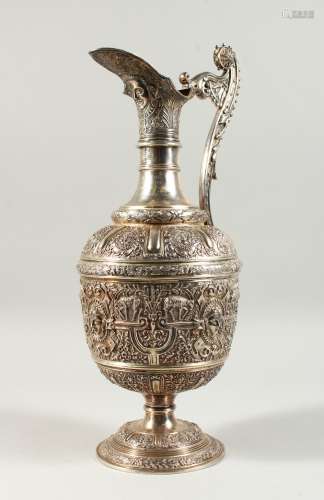 A SUPERB LARGE VICTORIAN SILVER CLARET JUG by STEPHEN SMITH of classical design, decorated with