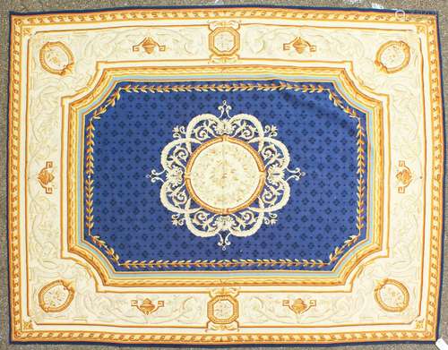 A GOOD 19TH CENTURY AUBUSSON CARPET with blue centre and motif. 12ft 5ins x 7ft 5ins