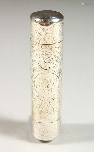 A GOOD VICTORIAN ENGRAVED SILVER DOUBLE ENDED SCENT BOTTLE, one for scent with a glass stopper,