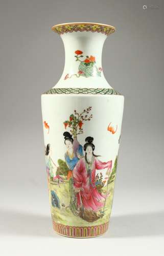 A CHINESE REPUBLIC PORCELAIN VASE decorated with figures in a garden setting. Printed mark. 11.