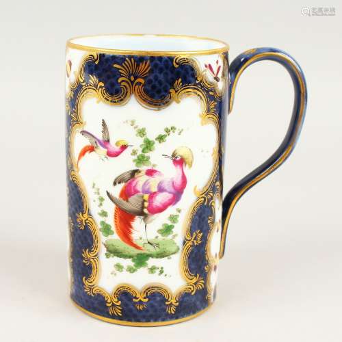 A SAMSON OF PARIS DR WALL PORCELAIN TANKARD, painted with panels of brilliant coloured birds and