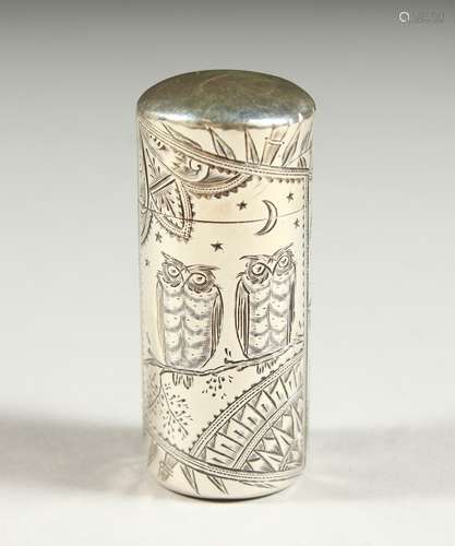 A SUPERB VICTORIAN SILVER SCENT BOTTLE by SAMPSON MORDAN & CO, with bright cut engraving. Swallow,