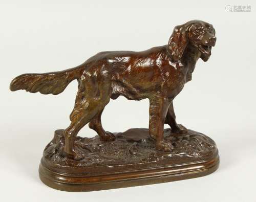 ALFRED DUBUCAND (1828-1894) FRENCH, A SMALL BRONZE FIGURE OF A STANDING DOG, on a naturalistic base.