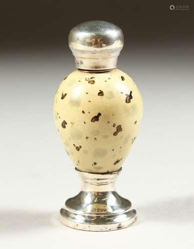 A RARE VICTORIAN SILVER MOUNTED EGG SHAPED SCENT BOTTLE. Birmingham 1885. Maker F. S. 7.5cms high.