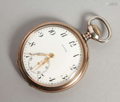 A GENTLEMAN'S SILVER ZENITH POCKET WATCH.