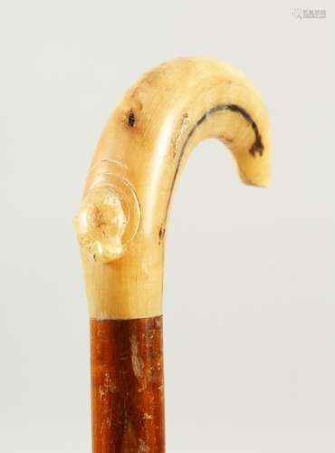 A WALKING STICK with simulated-bone handle. 2ft 1in long.