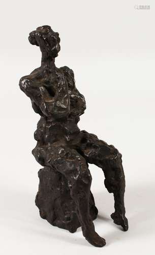 CHARLOTTE VAN PALLANDT (1898-1997) DUTCH. AN ABSTRACT BRONZE OF A SEATED MAN. Monogrammed CP. 21.