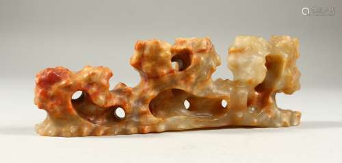 A CHINESE JADE RUSTIC THREE DIVISION BRUSH REST. 7ins long.